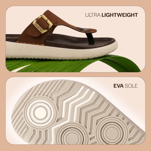 Image of FAUSTO Men Buckle Adjustable T-Strap Side Stitched Summer Waterproof Slip On Sandals|Comfort Featherlite Insole|Thong Slipper for Monsoon Rainy Season
