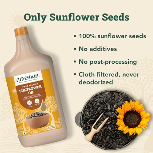 Image of Anveshan Wood Pressed Sunflower Oil 3Litre | HDPE Can | Kolhu /Chekku| Natural Antioxidants & Rich in Omega-6 | Hexane Free| Cholesterol Free