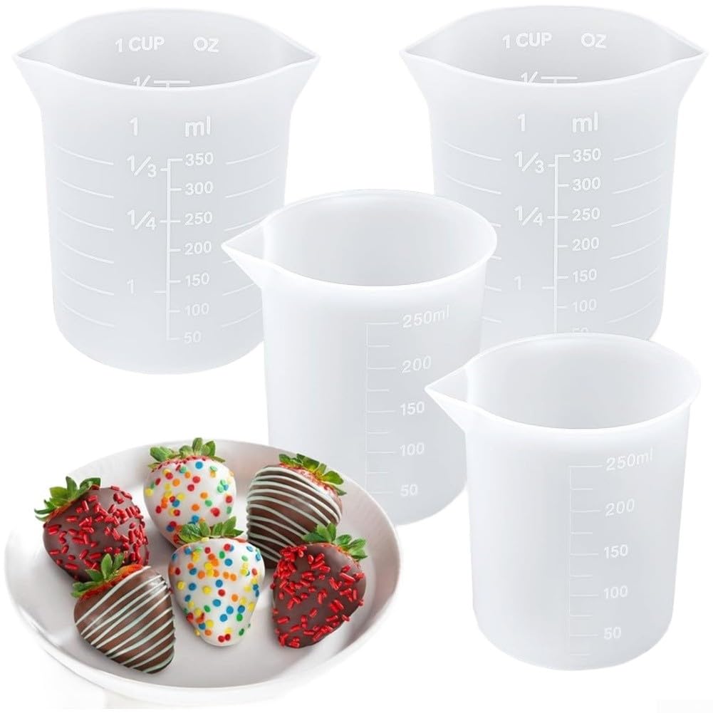 Silicone Melting Cups 4 PCS, 15X8x6cm Reusable Measuring Cups For Chocolate Butter Cheese Caramel Melting With Pour Spout Easy Clean