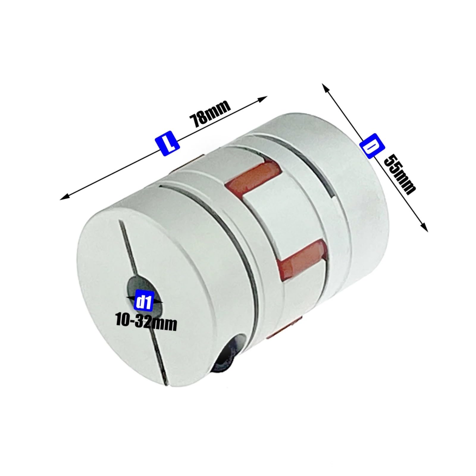 Acoplamiento elástico Flexible, Acoplador de Abrazadera Flexible Ciruela Serie LM, tamaño Eje D55L78, Acoplamiento mandíbula CNC, 10/12/14/16/18/20/22/24/25mm, 1 Uds(16X25)