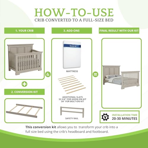 Image of Full-Size Conversion Kit Bed Rails for Oxford, Soho, Ozlo & Avalon Baby Convertible Cribs - Solid Wood - Toddler and Adult Rail for Full-Size Bed - Nursery and Baby Furniture (Stone Wash, Hook-On Kit)