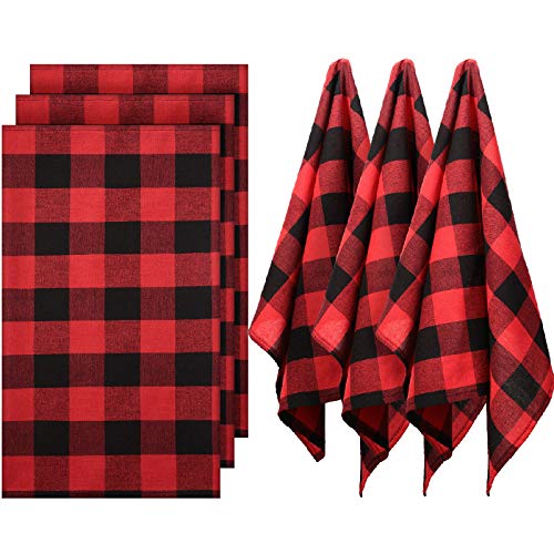 6 Pieces Christmas Buffalo Check Plaid Dish Napkins, Xmas 18 X 28 Inch Farmhouse Rustic Plaid Kitchen Towels Checked Napkin Kitchen Tea Towels For Cleaning Drying Cooking Baking (Red Black) #TOP30
