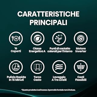 Hisense HV16A - Lavastoviglie, 16 coperti, 3 cesto, 8 programmi, motore inverter, partenza ritardata, total dry, Intensive Clean Zone, touch, incasso