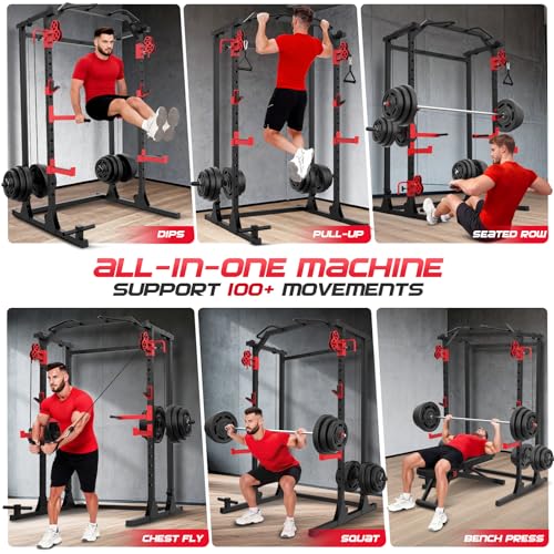 Image of OPPSDECOR Power Cage, 2000LBS Squat Rack with Dual Pulley Cable Crossover System, Multifunctional Power Rack with More Training Attachments for Home Gym, Weight Cage Fits Compact Space