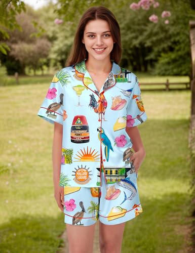 Image of SHESHOW Satin Pajamas for Women Set Preppy Animals Pjs Short Sleeve Shorts 2 Piece Loungewear Sets XS-XXL