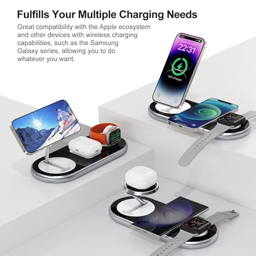 Image of 3 in 1 Charging Station for Apple Devices, Faster Mag-Safe Charger Stand, Magnetic Wireless Charger Station for iPhone 17 16 15 14 13 12 Pro Max Plus, Apple Watch iwacth & AirPods, Adjustable Angle