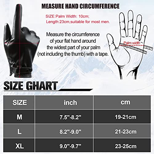 Image of PROBEROS Mens Winter PU Leather Gloves with Fleece Lining, Windproof Waterproof Touchscreen Driving Gloves for Riding, Cycling & Outdoor Wear Warm Stylish Gift for Men (Black)