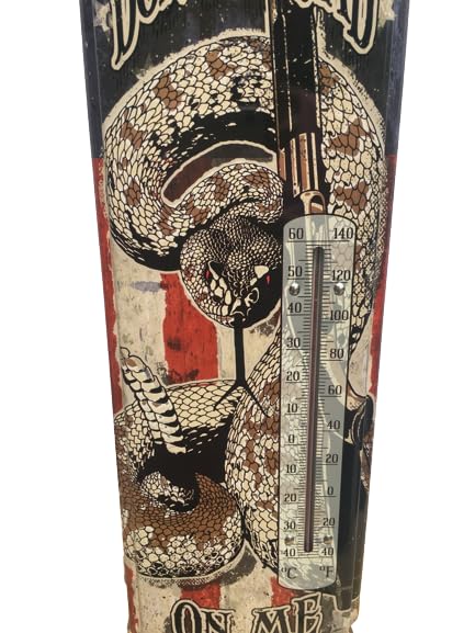 Miniatura 8 de Termómetro de pared de metal calibre 22, litografía de metal, mide 5 x 17 pulgadas, para interiores o exteriores, elige estilo (no me pises)