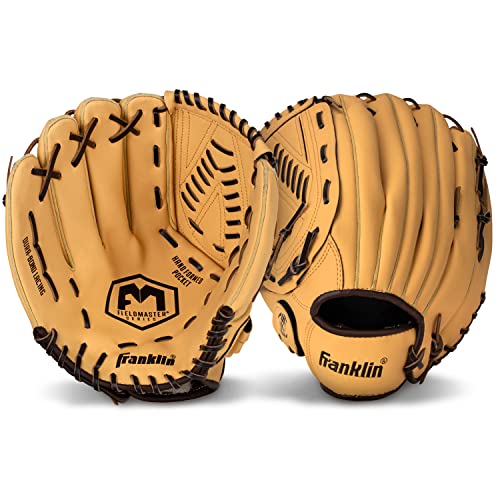 Image of Franklin Sports Baseball + Softball Glove - Field Master Baseball + Softball Mitt - Adult + Youth Glove - Men's + Women's Baseball + Softball Gloves - Left Hand Throw - 13 inch - Camel Brown