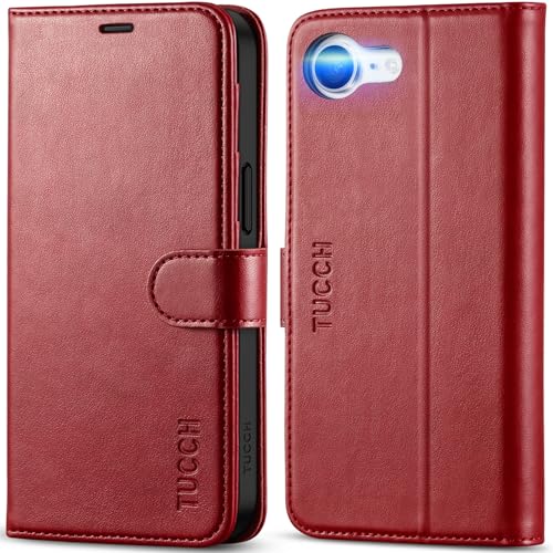 TUCCH Case Wallet for iPhone 16e, [RFID Blocking] PU Leather Stand Folio Cover with 4 Card Slots [TPU Protective Interior Shell] Magnetic Flip Case Compatible with iPhone 16e 5G 6.1