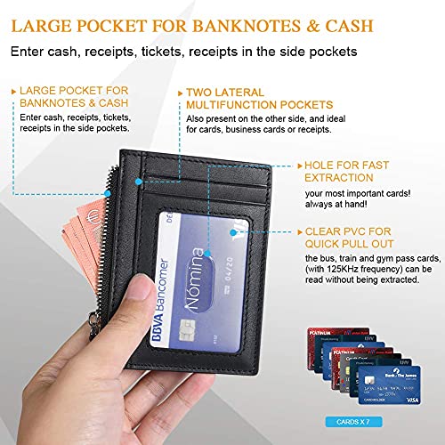 Aucuu Minimalist Wallet, RFID Blocking Anti Theft Leather Credit Card Pocket Purse with Card Slots, Gift for Men & Women - Black, 11.2x8.3x1cm - Image 6