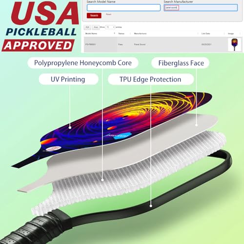 Image of USAPA Approved Pickleball Paddles Set of 2 Fiberglass Pickleball Rackets with 1 Carrying Case, 4 Outdoor Pickleballs