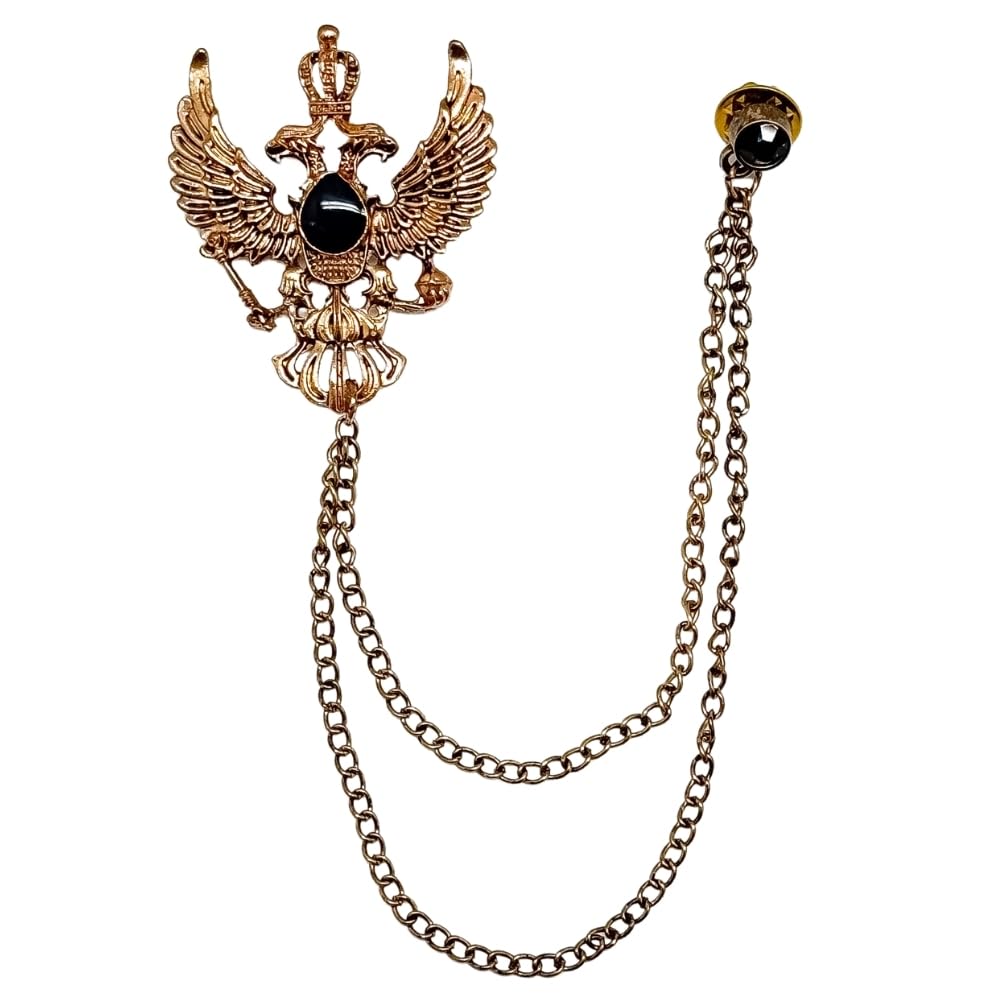 Black Eagle Lapel Pin with Gold Chain – Stylish Men’s Brooch for Suits & Blazers-image-26