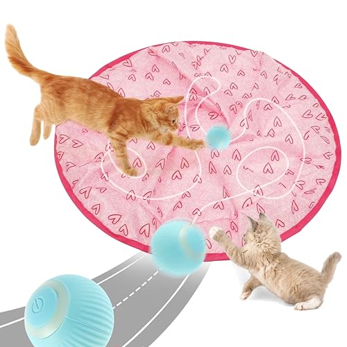 Image of Foodie Puppies Interactive Cat Play Mat with Automatic Rolling Ball (2-in-1 Combo) | Smart Motion Sensor Activity Toy, Anti-Slip Indoor Exercise Mat for Kittens & Cats | USB Rechargeable Chase Toy