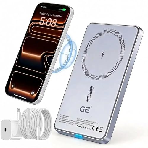 Image of GE 5000mAh Magnetic Qi Power Bank - 20W Fast Charge (Wired & Wireless) | UltraSlim Portable Charger | USB‑C Charging Kit Included | Compatible with iPhone 12-17 | OEM | New 2026 | Made in Korea.
