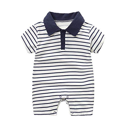 Image of Gajaous Newborn Baby Boy Romper Gentleman Stripes Short Sleeve Bodysuit Formal Shorts Creeper for Wedding Party 3-18M (A, 0-3M)