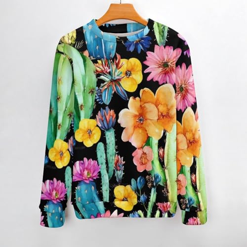 Watercolor Cacti Cactus Flowers Men's Crew Neck Sweater Knit Pullover Women Casual Long Sleeve Crewneck Loose Fit Top2