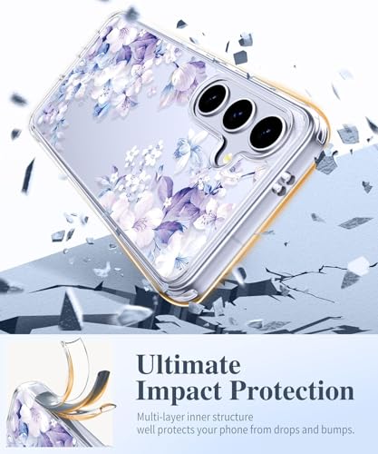 Image of Elzzi Clear Transparent Flower Cover for Samsung A56 5g Case Shockproof Case Floral Design Camera Protection Shockproof PC+TPU Transparent Flower Cover for Girls & Women Purple