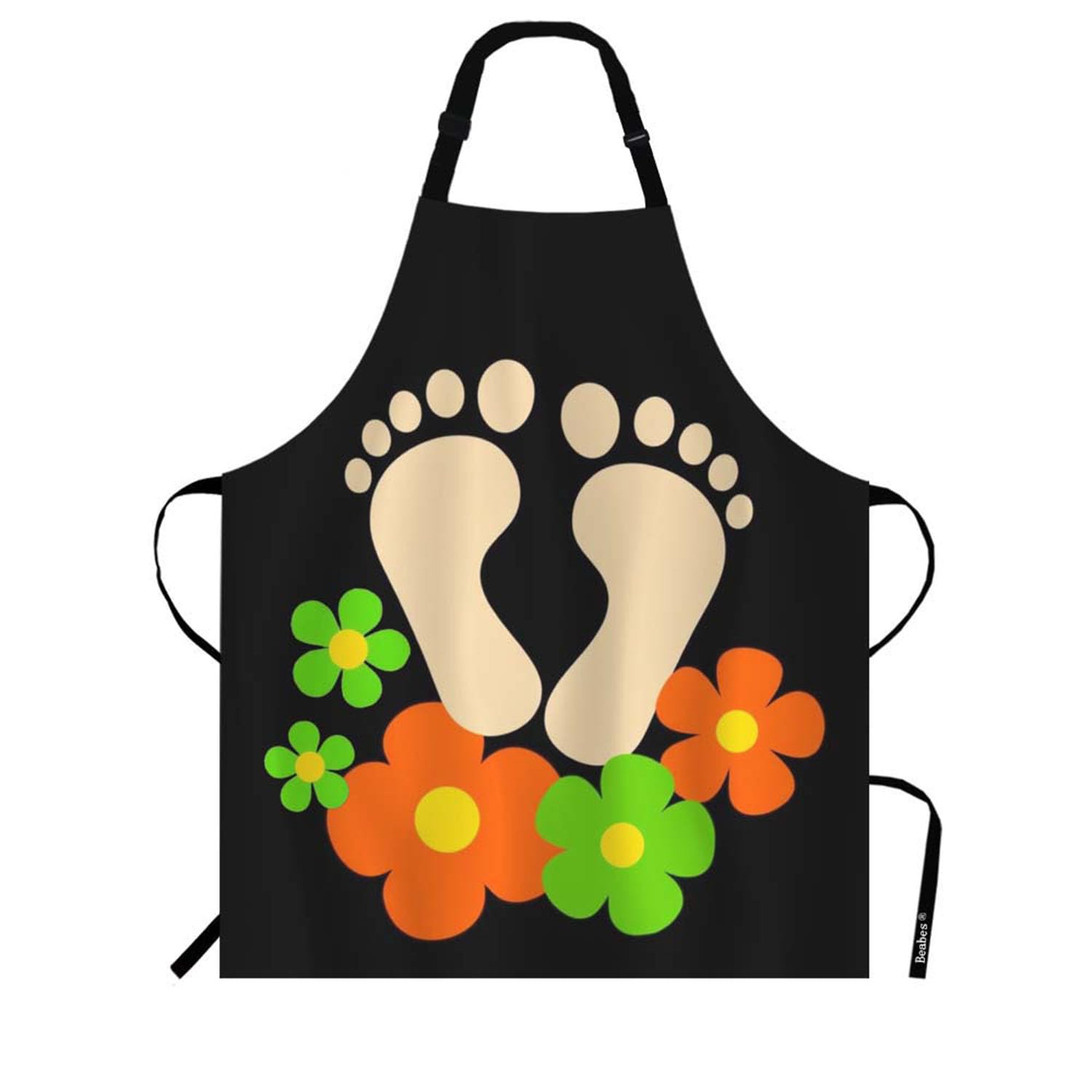 Beabes Multi-004 Footstep Footprint Floral Apron Person Feet Print Color Flower Smile Face Bib Apron For Home Kitchen Cooking Baking Bbq Chef Waitress With Adjustable Neck 27"X31"