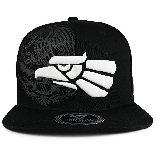 Trendy Apparel Shop Hecho En Mexico Eagle 3D Embroidered Flat Bill Snapback Cap - Black White