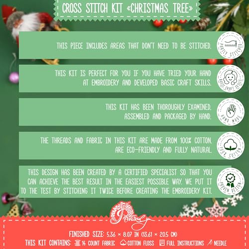 Image of Povitrulya Easy Counted Cross Stitch Kit for Adult Christmas Tree with Inspirational Words Joy, Love, Peace, Believe