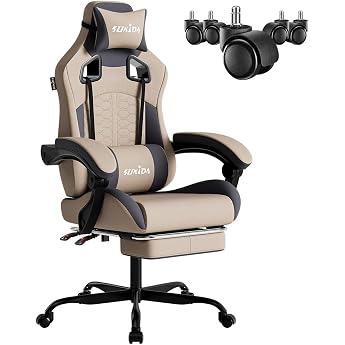 SUKIDA Gaming Chair Ergonomic Gaming Chair with Footrest Racing Gaming Chair Headrest Adjustable Computer Chair Height-Adjustable Lumbar Support for Home Office and Gaming Blue Grey