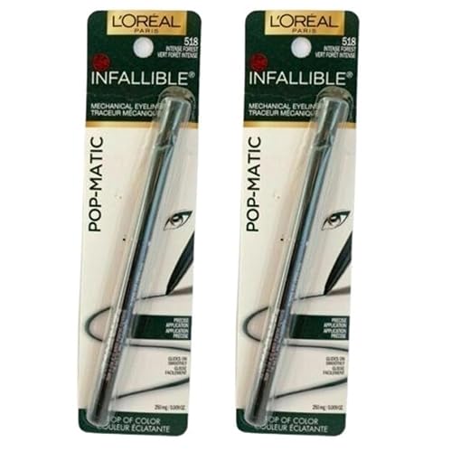 L'Oreal Paris Infallible Pop-Matic - Delineador de ojos mecánico para reventar burbujas, bosque intenso #518