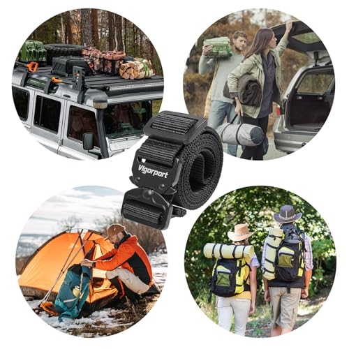 Image of Vigorport Utility Straps Quick Release Nylon Backpack Accessory Bag Strap,Adjustable for Hiking,Travel,Outdoor Sports-4 Pack (Black-Metal Buckle, 1 inch W-48 L)