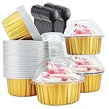 Aluminum Cupcake Liners with Dome Lids 50 Pack,Free-Air 5Oz Foil Baking Cups Muffin Tins,Disposable...
