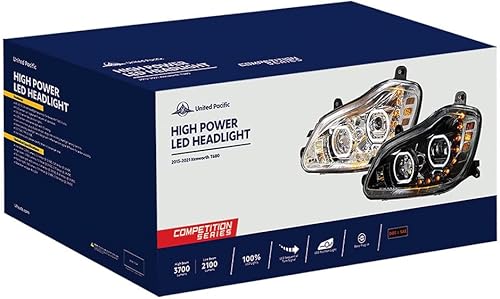 Miniatura 6 de United Pacific 35743 Conjunto de faros delanteros, LED, LH, carcasa negra, haz altobajo, con señal ámbar de 9 LED (ecuencial), 100 LED DRL blanco,