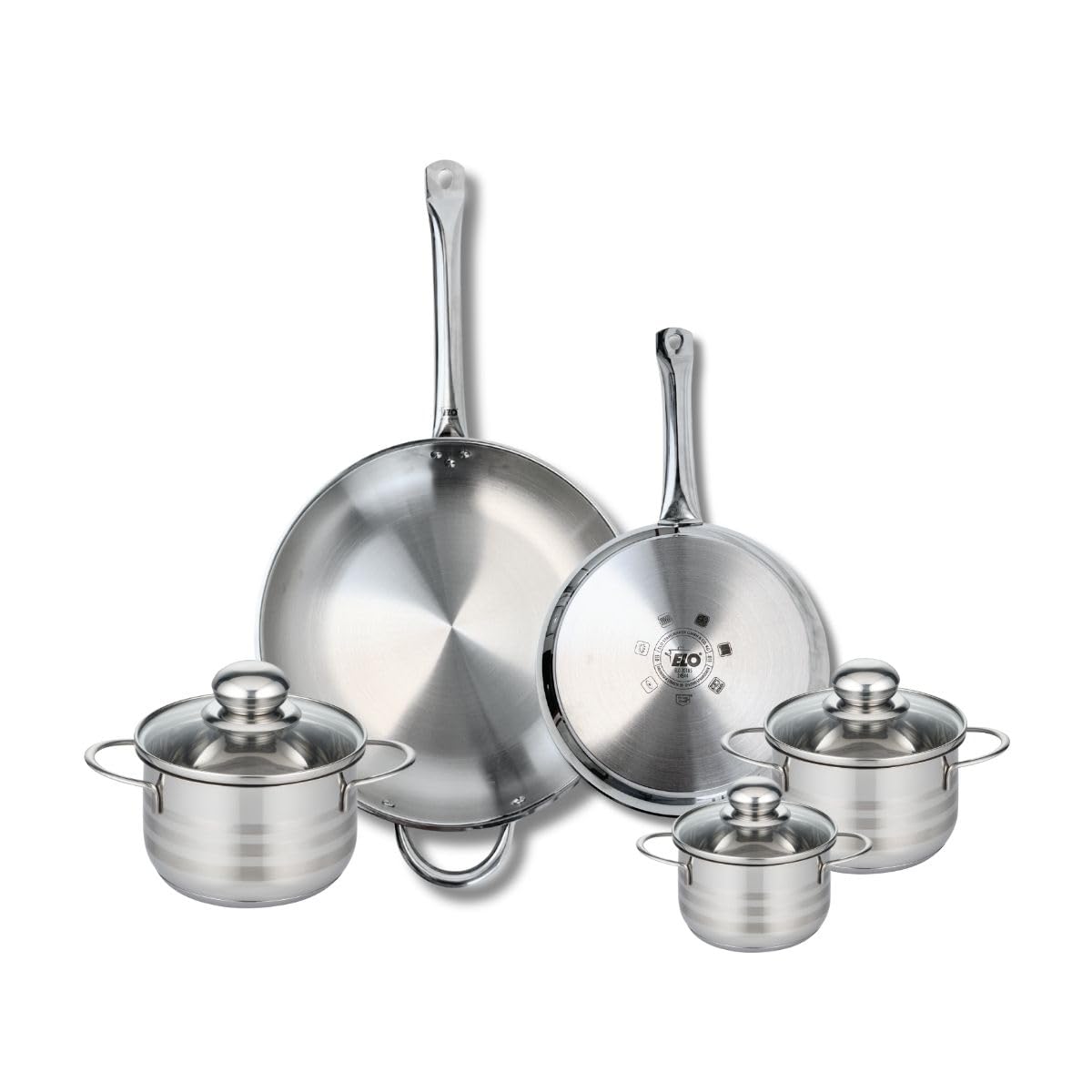 Batterie de cuisine inox induction ELO Profi Brillant avec poêles 24 32 cm et faitouts