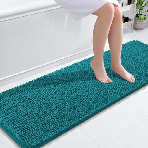 Image of OLANLY Bathroom Runner Rugs 59x20, Soft Absorbent Chenille Bath Rugs, Rubber Backing Quick Dry, Machine Washable Long Bath Mats for Bathroom Floor, Tub and Shower, Home Decor Accessories, Deep Lake