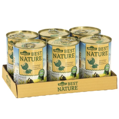 Dehner Best Nature Katzenfutter, Nassfutter, für ausgewachsene Katzen, Geflügelherzen / Kaninchen, 6 x 400 g Dose (2.4 kg)