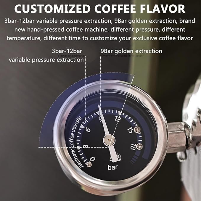 Macchina per caffè espresso manuale, ideale per casa e viaggi, con pressione regolabile e portafiltro da 58 mm.