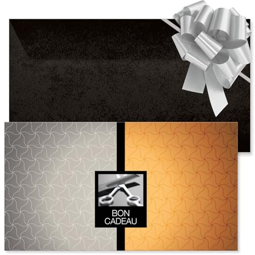 Bons cadeaux pour salons de coiffure avec enveloppes et rubans - Lot de 100 imprimés POS BON