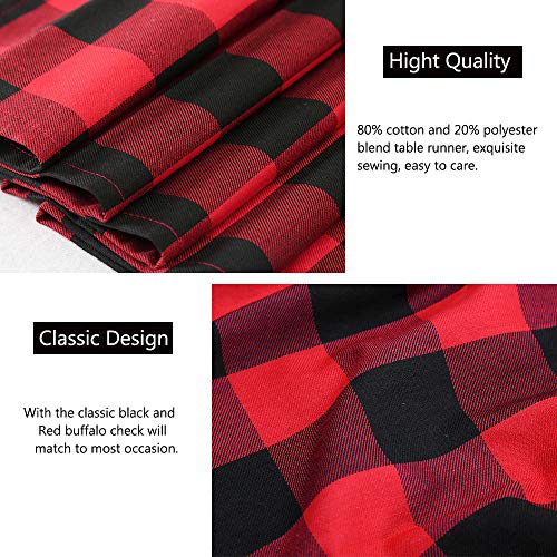 SoarDream Christmas Plaid Table Runner 2 Pack 13x84 Inch Buffalo Checked Table Runner Black Red Cotton Table Lines for New Year Gatherings Table Decorations - Thumbnail 3