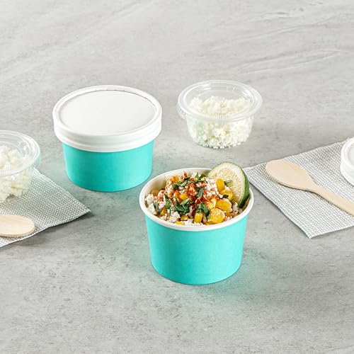 Image of Coppetta 4 Ounce Dessert Cups, 200 Disposable Ice Cream Cups - Lids Sold Separately, Heavy-Duty, Turquoise Paper Frozen Yogurt Bowls, For Hot And Cold Foods - Restaurantware