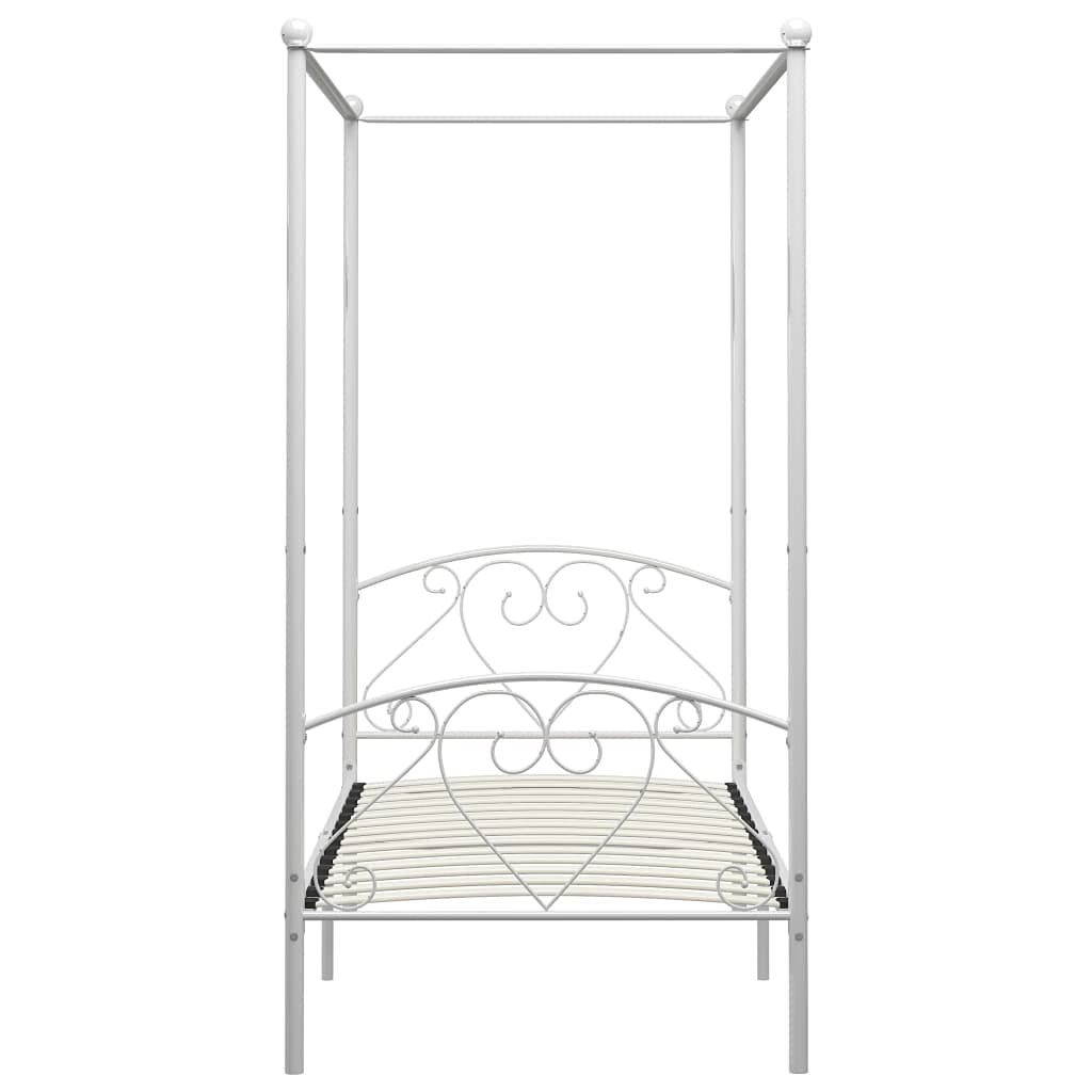 vidaXL Himmelbett Bett Bettgestell Doppelbett Metallbett Bettrahmen Lattenrost Schlafzimmerbett Schlafzimmermöbel Ehebett Weiß 120x200cm