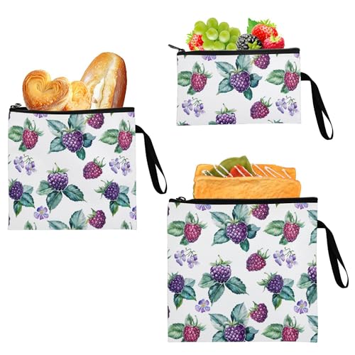 KLL Pack of 3 Reusable Snack Bags Eco-friendly Travel Bag for Camp Friends and Gear Fresh Dewberry Fruit