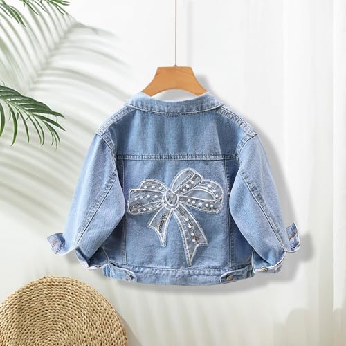 Girls Denim Jacket Toddler Lapel Long Sleeve Back Print Coat Fall Casual Loose Windproof Outwear with Pocket3