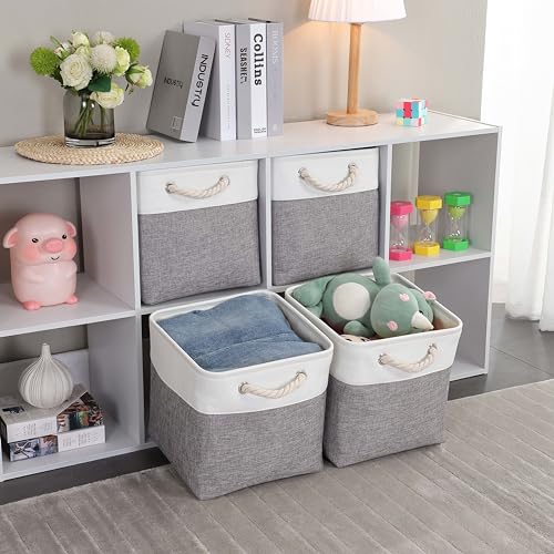 Mangata Cube Storage Boxes 25x25x25cm, Fabric Storage Basket for Cupboards Shelves, Closet, Grey White(Collapsible, 4 Pack) - Image 4
