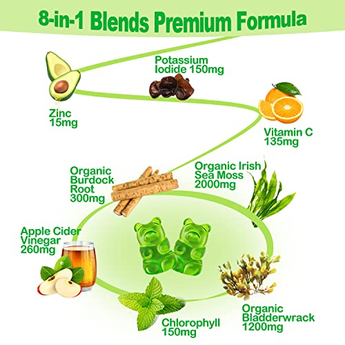 2 Pack Sea Moss Gummies, Organic Irish Sea Moss With Apple Cider Vinegar, Potassium Iodide, Chlorophyll, Natural Deodorant Thyroid Digestion Energy Skin Hair & Immunity, Adults Kids Women Men, 120Ct #TOP1