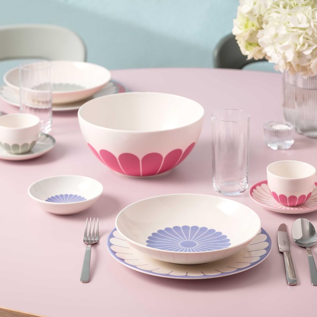 Villeroy & Boch - Fleur Soleil Starter-Set 8-teilig, Einsteiger-Set für 2 Personen, Becher Schalen und Teller mit Blumenmuster, Spülmaschinenfest & Mikrowellensicher, Premium Porzellan, Gelb