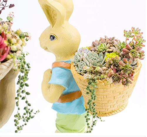 Sculpture statue jardin lapin et pot de fleur résine anti-choc - 3