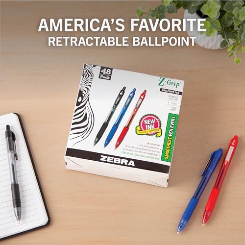 Image of Zebra Pen Z-Grip Retractable Ballpoint Pen, Smooth-Flowing Black /Blue /Red Ink, 1.0mm Medium Point, School & Office Supplies, Ideal for Note-Taking, Journal and Planner Use, 288-Pack (22048)