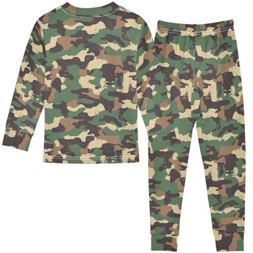 Pigsaly Pajama Set 2 Piece Camo Print Black Green Army Camouflage Pajama Sets Long Sleeve Pjs Sleepwear 4T2