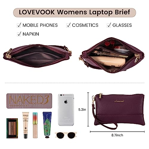 Image of LOVEVOOK Laptop Tote for Women - 15.6 Inch Professional Leather Computer Briefcase, Waterproof Shoulder Bag, Large Capacity Business Teacher Office Bag, Crossbody Purse - Fuchsia