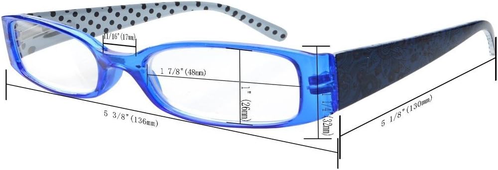 Eyekepper 5-Pack Spring Hinges Polka Dots Patterned Temples Reading Glasses Readers Women Purple +3.0