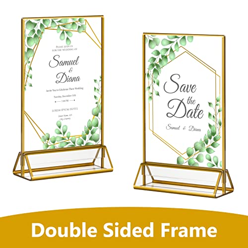 6 Pack 5 x 7 Acrylic Wedding Table Number Holder Stands, Gold Frames Sign Holders, Vertical Display for Restaurant Menu Recipe Cards, Double Sided Picture Frames Sign for Party Wedding Decorations by Dezzer - Image 3