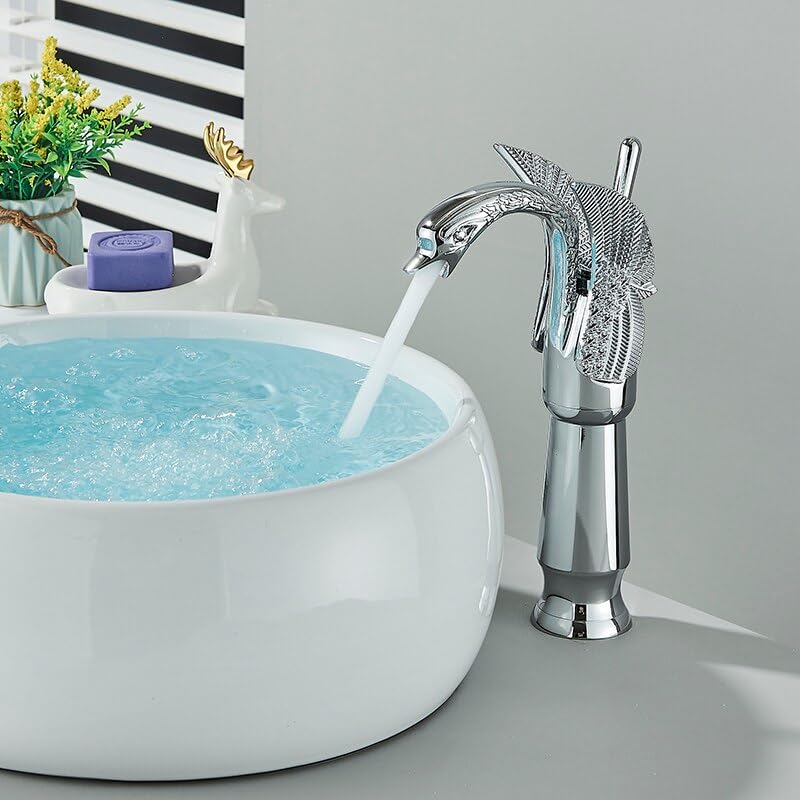 Robinet mitigeur cygne chrome tall pour vasque de salle de bain design